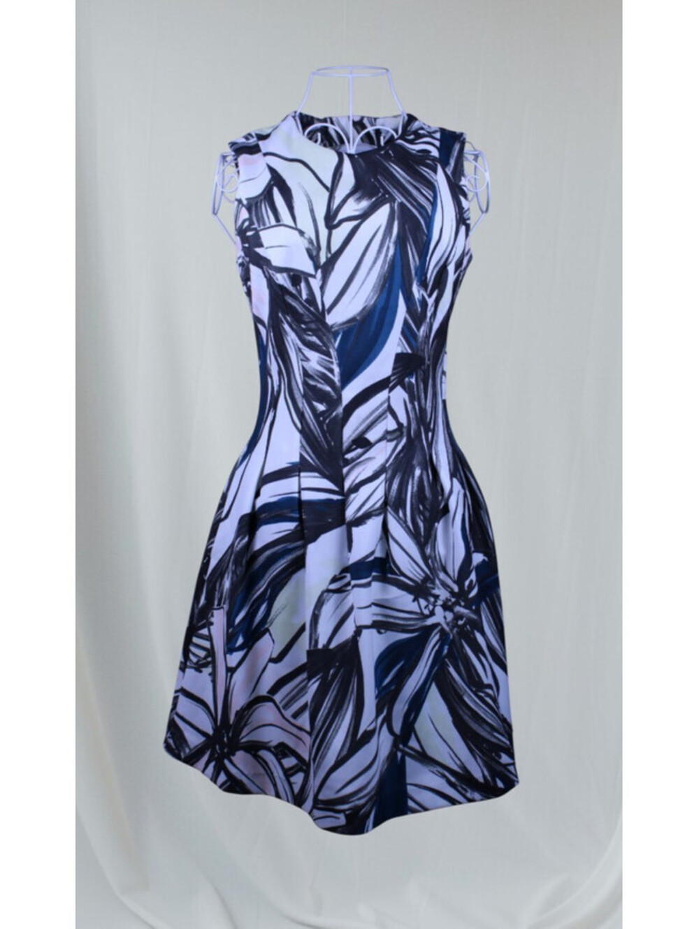 EUC H&M Womens Brown White Teal Tropical Floral Summer Cocktail Party Dress 4